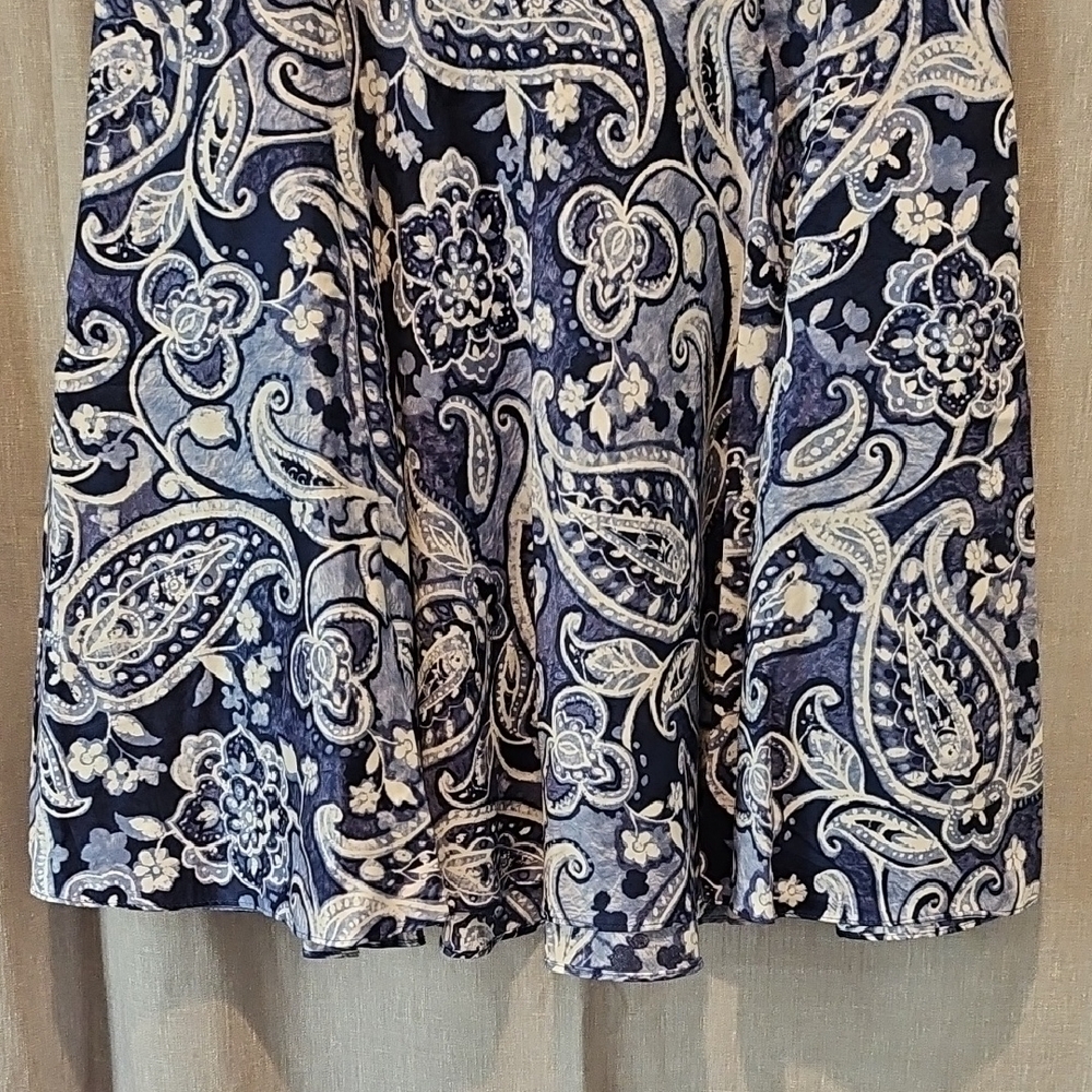 Lauren Ralph Lauren Blue and White Paisley Floral A-Line Pleated Skirt - Picture 3 of 16